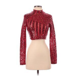 A'gaci Red Sequin Long Sleeve Top